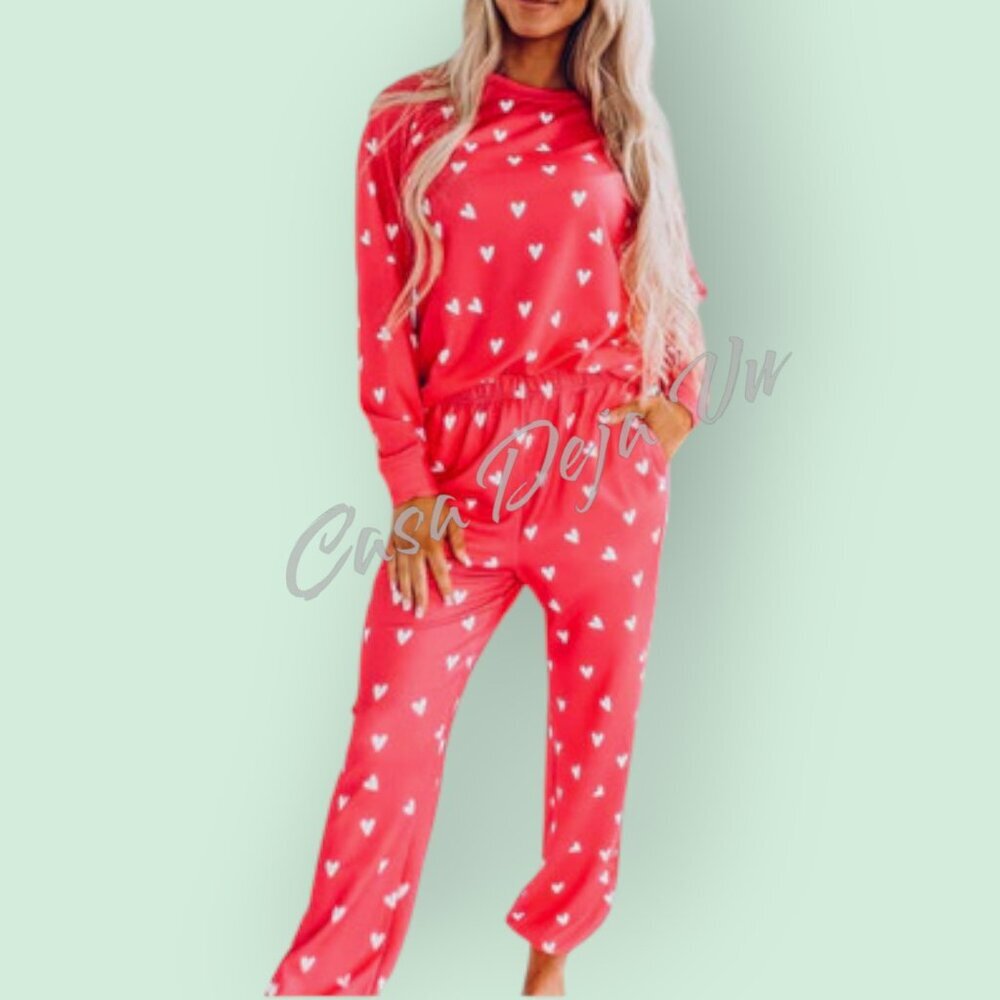 Comfy Hearts Premium Lounge Pajama Pants & Top 2 pc Set - Picture 1 of 10